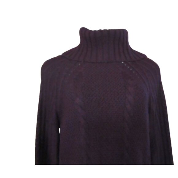 Goode Rider Dark Burgundy Wool Cable Knit Turtleneck Sweater SZ M - Picture 3 of 6